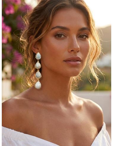 PENDIENTES BODA LARGOS PIEDRA LUNA BLANCOS | JOYA INVITADA