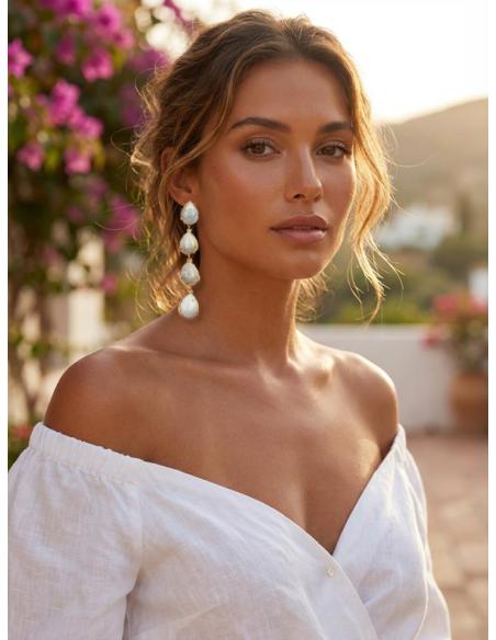 PENDIENTES BODA LARGOS PIEDRA LUNA BLANCOS | JOYA INVITADA