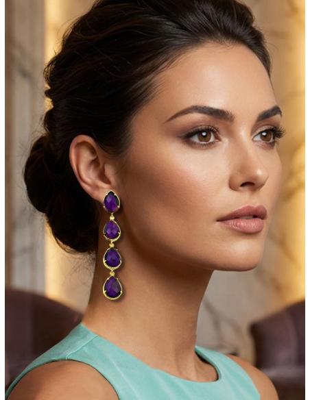 PENDIENTES MORADOS PARA BODAS LARGOS DE PIEDRA | JOYA INVITADA