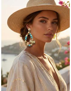 PENDIENTES AZULES TURQUESAS CON PERLAS Y ABEJA | JOYAS BODA Y FIESTA 2