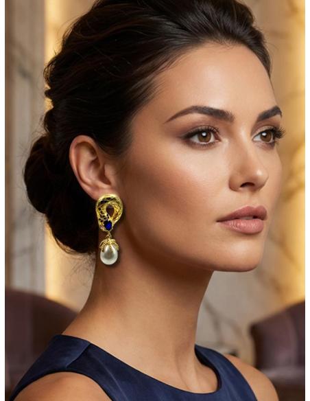 PENDIENTES PARA BODAS CON PERLAS Y PEDRERIA AZUL | INVITADA Y MADRINA