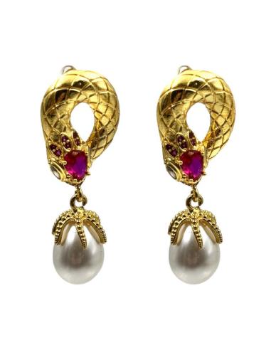 PENDIENTES PARA BODAS CON PERLAS Y PEDRERIA FUCSIA | INVITADA Y MADRINA