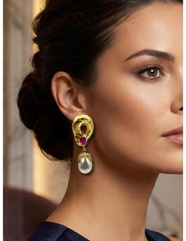 PENDIENTES PARA BODAS CON PERLAS Y PEDRERIA FUCSIA | INVITADA Y MADRINA