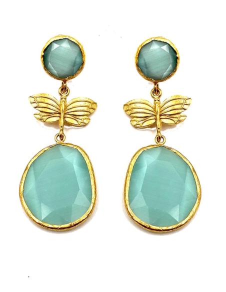 PENDIENTES DE PIEDRA VERDE AGUA Y MARIPOSA DORADA | INVITADAS BODAS