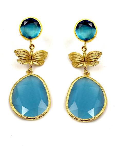 PENDIENTES PIEDRA AZUL TURQUESA Y MARIPOSA DORADA | INVITADAS BODAS