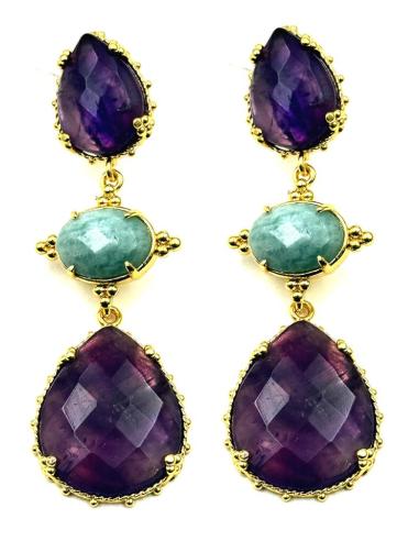 PENDIENTES DE PIEDRA MORADOS AMATISTA Y VERDE AGUA | BODA Y EVENTO