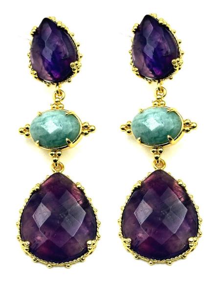 PENDIENTES DE PIEDRA MORADOS AMATISTA Y VERDE AGUA | BODA Y EVENTO