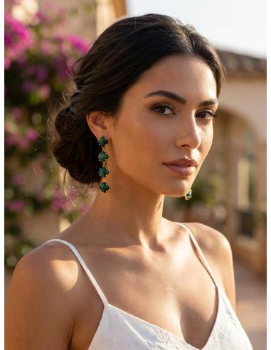 PENDIENTES LARGOS DE INVITADA PIEDRA VERDE | BODA Y EVENTO