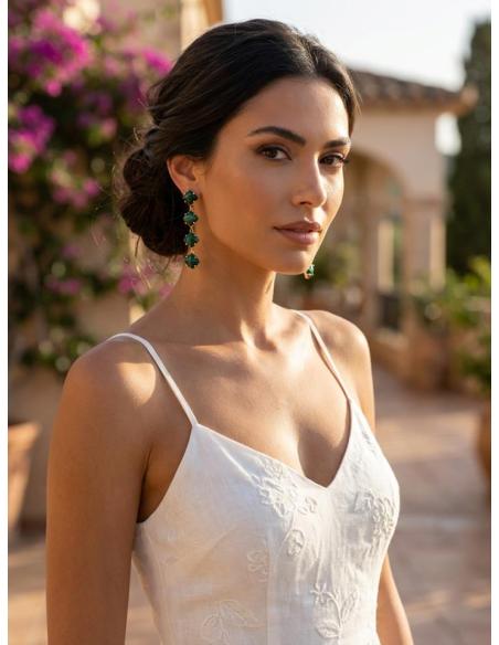 PENDIENTES LARGOS DE INVITADA PIEDRA VERDE | BODA Y EVENTO