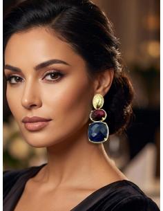 PENDIENTES DE PIEDRA AZUL MARINO Y RUBI VINO | INVITADA BODAS 2