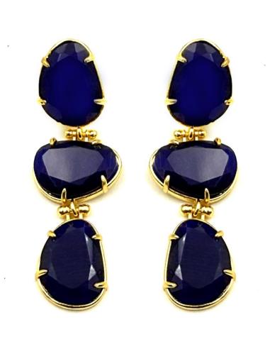 PENDIENTES DE INVITADA BODA AZULES TRIO DE PIEDRAS | JOYAS MUJER