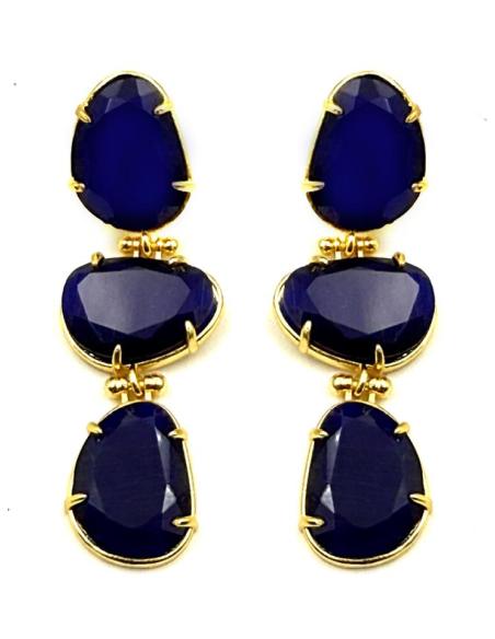 PENDIENTES DE INVITADA BODA AZULES TRIO DE PIEDRAS | JOYAS MUJER