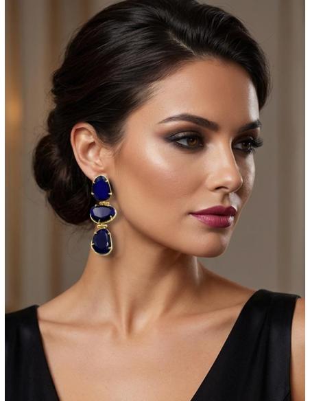 PENDIENTES DE INVITADA BODA AZULES TRIO DE PIEDRAS | JOYAS MUJER
