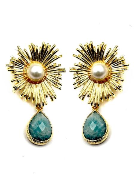 PENDIENTES BODA DE PERLAS Y GOTA PIEDRA VERDE AGUA | INVITADA Y MADRINA