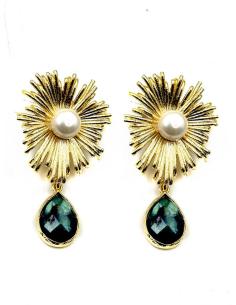 PENDIENTES BODA PERLA Y GOTA PIEDRA VERDE OLIVA | INVITADA Y MADRINA