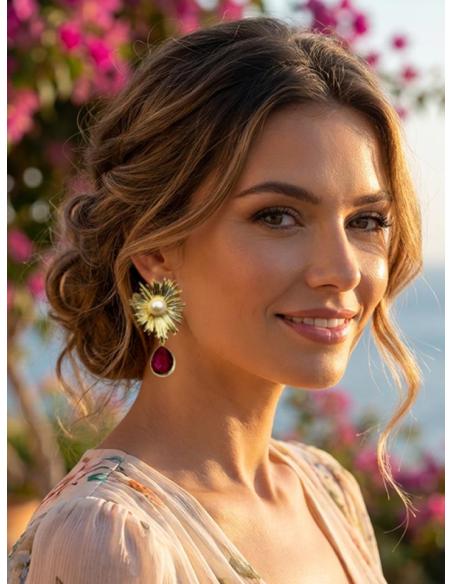 PENDIENTES BODA PERLA Y GOTA RUBI BUGAMBILIA | INVITADA Y MADRINA