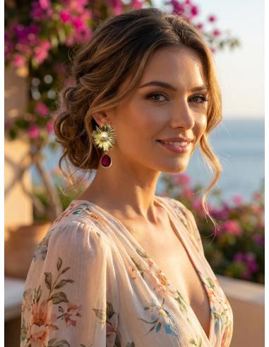 PENDIENTES BODA PERLA Y GOTA RUBI BUGAMBILIA | INVITADA Y MADRINA