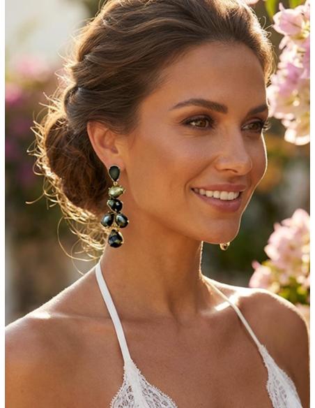 PENDIENTES DE PIEDRAS SEMIPRECIOSAS VERDE OLIVA | INVITADA BODA
