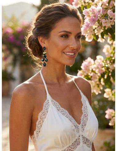 PENDIENTES DE PIEDRAS SEMIPRECIOSAS VERDE OLIVA | INVITADA BODA