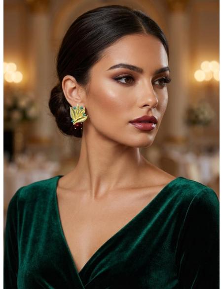 PENDIENTES BODA HOJAS DORADAS Y BUGAMBILIA | INVITADA Y MADRINA