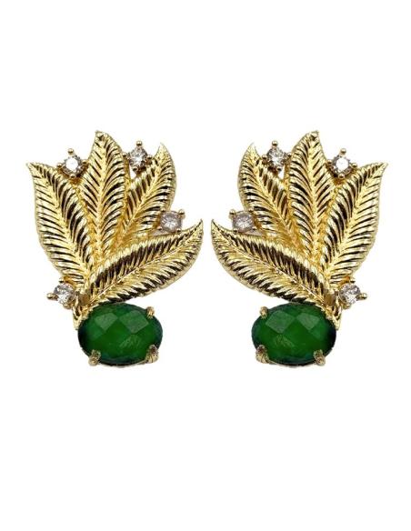 PENDIENTES BODA HOJAS DORADAS Y PIEDRAS JADE VERDE | INVITADA Y MADRINA