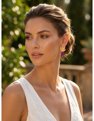 PENDIENTES BODA HOJAS DORADAS Y...