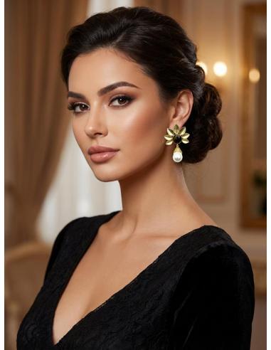 PENDIENTES PARA BODAS VERDE OLIVA CON PERLA | INVITADA Y MADRINA