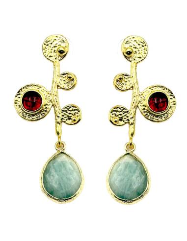 PENDIENTES INVITADA Y MADRINA VERDE AGUA Y GRANATE | JOYAS BODA