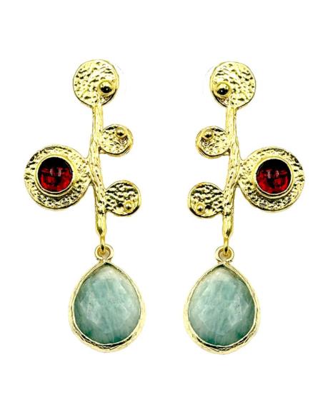PENDIENTES INVITADA Y MADRINA VERDE AGUA Y GRANATE | JOYAS BODA