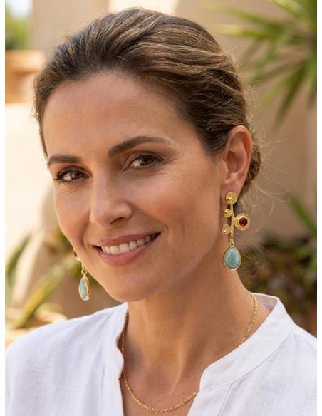 PENDIENTES INVITADA Y MADRINA VERDE AGUA Y GRANATE | JOYAS BODA