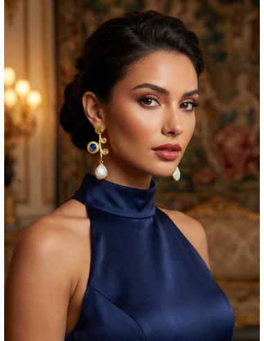 PENDIENTE INVITADA Y MADRINA BLANCO Y AZUL MARINO | JOYAS BODA