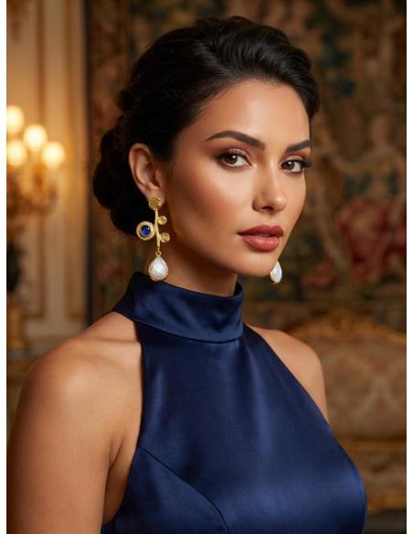 PENDIENTE INVITADA Y MADRINA BLANCO Y AZUL MARINO | JOYAS BODA