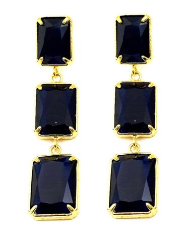 PENDIENTES AZUL MARINO TRIO DE PIEDRAS CUADRADAS | BODA Y EVENTO