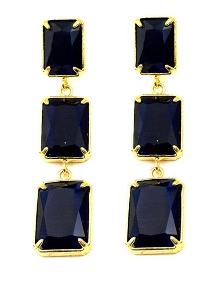 PENDIENTES AZUL MARINO TRIO DE PIEDRAS CUADRADAS | BODA Y EVENTO