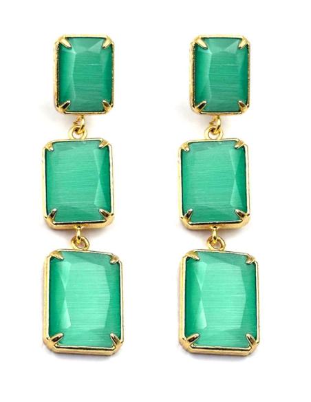 PENDIENTES VERDE AGUA TRIO DE PIEDRAS CUADRADAS | BODA Y EVENTO