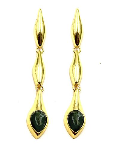 PENDIENTES ELEGANTES LARGOS DORADOS Y VERDE CAZA | INVITADA BODA