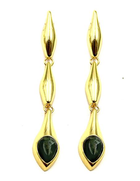 PENDIENTES ELEGANTES LARGOS DORADOS Y VERDE CAZA | INVITADA BODA
