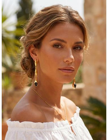 PENDIENTES ELEGANTES LARGOS DORADOS Y VERDE CAZA | INVITADA BODA