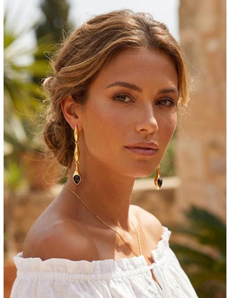 PENDIENTES ELEGANTES LARGOS DORADOS Y VERDE CAZA | INVITADA BODA