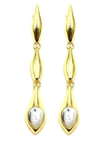 PENDIENTES LARGOS DORADOS Y BLANCOS DE PIEDRA LUNA | INVITADA BODA