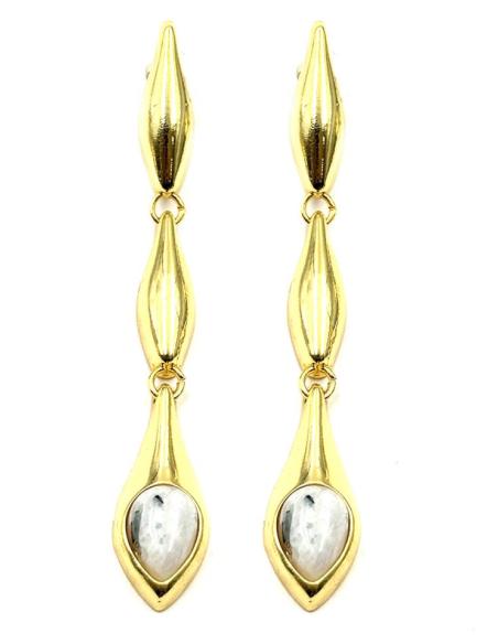 PENDIENTES LARGOS DORADOS Y BLANCOS DE PIEDRA LUNA | INVITADA BODA