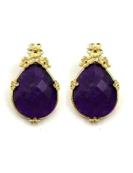 PENDIENTES DE PIEDRA MORADOS CON FLORECILLAS | MADRINA E INVITADA