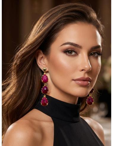 PENDIENTES DE PIEDRA SEMIPRECIOSA BUGAMBILIA | INVITADA BODAS