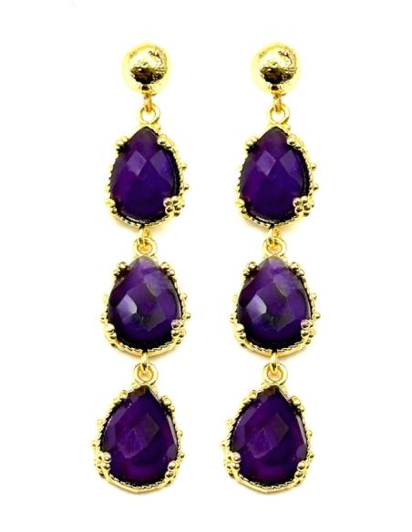 PENDIENTES DE PIEDRA SEMIPRECIOSA MORADA | INVITADA BODAS