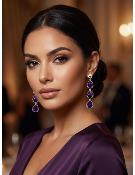 PENDIENTES DE PIEDRA SEMIPRECIOSA MORADA | INVITADA BODAS