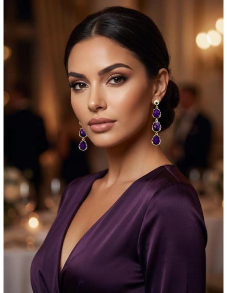 PENDIENTES DE PIEDRA SEMIPRECIOSA MORADA | INVITADA BODAS