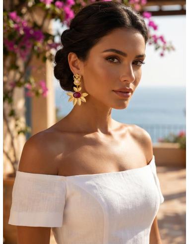 FABULOSOS PENDIENTES LARGOS BUGAMBILIAS Y DORADOS | BODA DE NOCHE