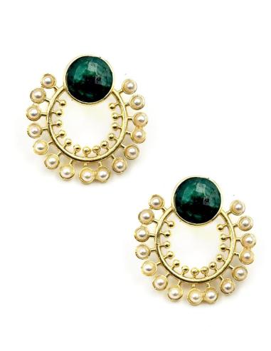 PENDIENTES CORTOS PIEDRA VERDE Y ARO PERLAS | BODA DIA Y NOCHE