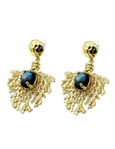 PENDIENTES LARGOS BAÑO ORO Y PIEDRA LABRADORITA | INVITADA BODA