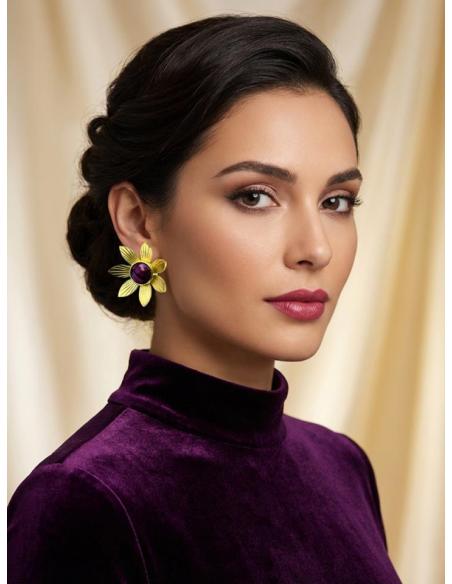 PENDIENTES FAVORECEDORES FLOR Y PIEDRA BUGAMBILIA | BODA DIA Y NOCHE